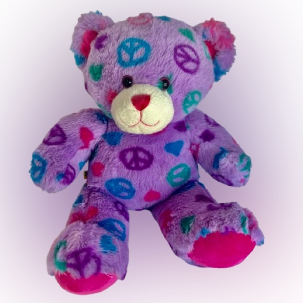 Build-A-Bear Purple Peace Sign Bear 15” Retired Hippie Plush 2011 Collector
